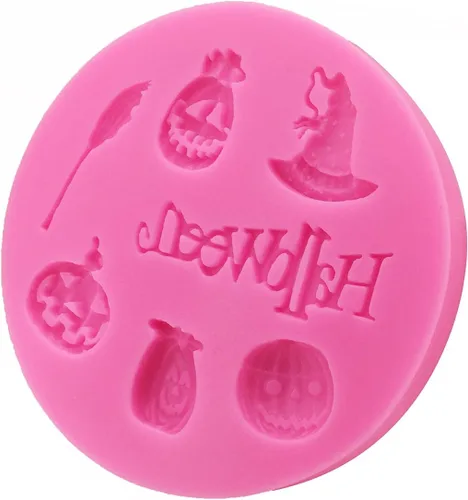 Vista 3 de Moldes de silicona reutilizables de grado alimenticio para Halloween, forma de escoba de calabaza con forma de casquillo de bruja, antiadherente