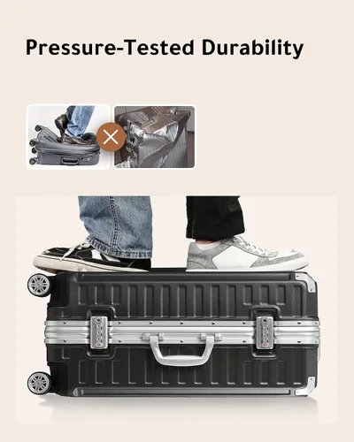 Vista 3 de LUGGEX Equipaje sin cremallera con marco de aluminio - Eleva tu viaje, Blanco, Marco de aluminio blanco equipaje de 24 pulgadas con ruedas