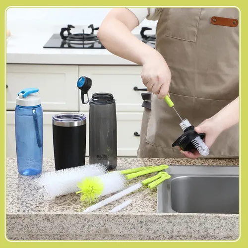 Vista 4 de Juego de cepillos de limpieza de botellas, limpiador de botellas de mango largo para lavar botellas de cerveza de cuello estrecho, botellas de agua