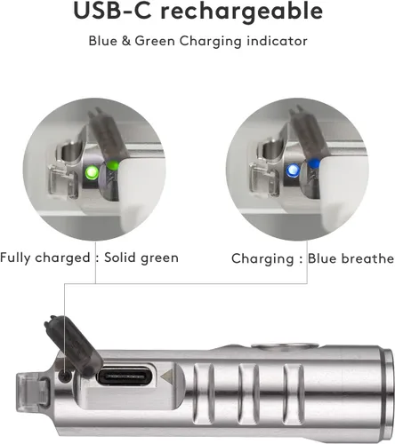 Vista 4 de RovyVon Aurora A2 G4 - Linterna de llavero brillante USB C recargable EDC, linterna de 650 lúmenes con clip magnético pequeño, función de bloqueo