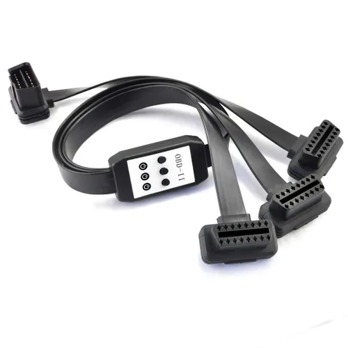 Vista 2 de Cable divisor OBDii OBD2 de 3 vías de 19.7 in, perfil ultra bajo, 16 pines, OBD, macho a hembra, cable de extensión de diagnóstico de coche