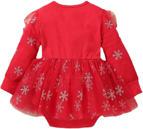 Vista 3 de Traje de Navidad para bebé, lindo traje de escalada con diadema, vestido rojo de una pieza para niñas de 0 a 3 años