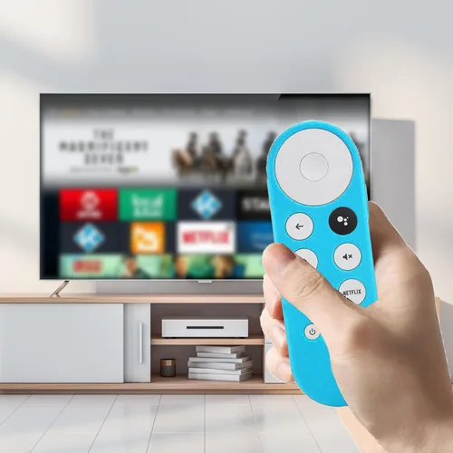 Vista 2 de Paquete de 2 fundas para control remoto brillante compatibles con Chromecast con control remoto de voz Google TV 4K 2020 / HD 2022 – Funda