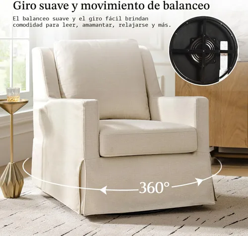 Vista 5 de HULALA HOME Silla mecedora giratoria, silla mecedora giratoria de granja con funda lavable, sillón tapizado de tela con cojines rellenos de plumón