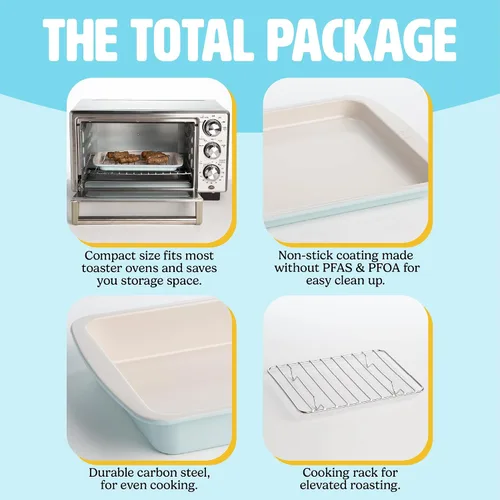 Vista 7 de Tasty Juego de Horneado Antiadherente para Horno Tostador Incluye Molde para Pastel, Bandeja para Horno, Rejilla, Utensilios de Acero al Carbono