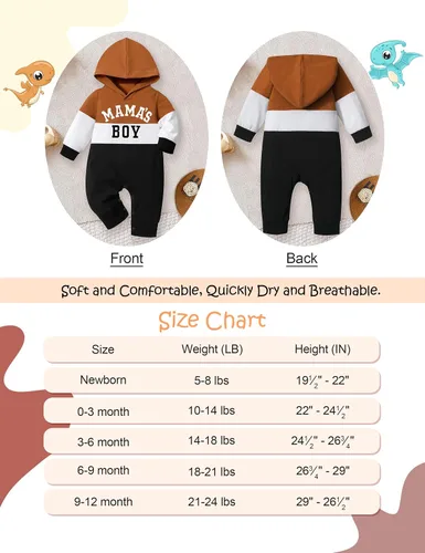 Vista 7 de Ropa de bebé niño, ropa de bebé con estampado de letras de manga larga con capucha para bebé niño