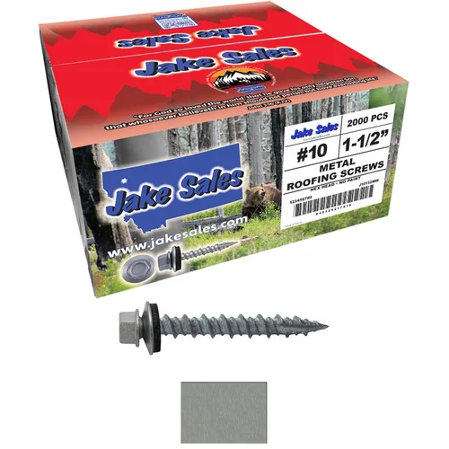 Vista 5 de 10 tornillos para techos de metal gris ABC de 1-1/2 pulgadas, cabezal de arandela hexagonal, arranque automático/roscado, arandela EPDM. 1 bolsa