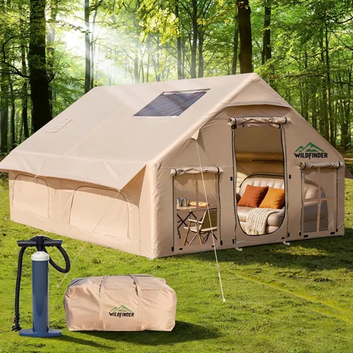 Vista 11 de Inflatable Tent with Skylight, Quick Setup Blow Up Tents with Pump, Hot Tent with Stove Jack, Waterproof Oxford Inflatable House for Camping, Air