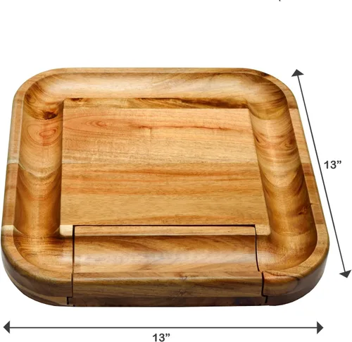 Vista 3 de Picnic at Ascot Tabla de cortar de bambú para queso y embutidos con plato de cerámica, juego de cuchillos y marcadores de queso, diseñada