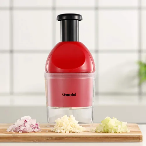 Vista 8 de Geedel - Picador de alimentos, manual fácil de limpiar, picador de verduras de mano, apto para lavavajillas, picador de cebolla para verduras, Rojo