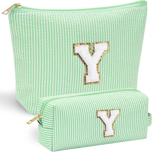 Vista 97 de YOOLIFE Regalos del Día de la Madre para Mujeres, Bolsa de Maquillaje con Iniciales, Bolsa de Maquillaje para Viaje, Bolsa de Maquillaje Negro