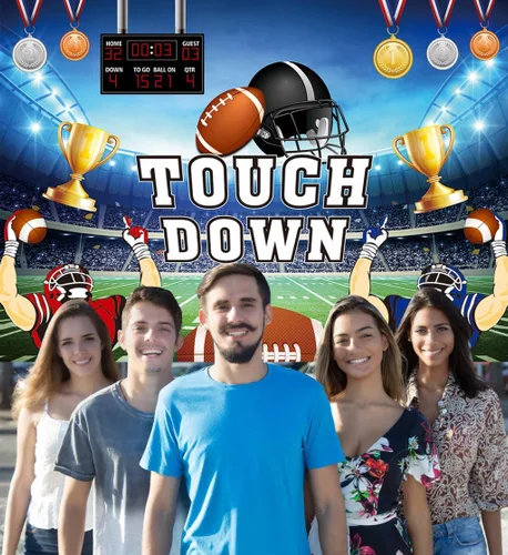 Vista 3 de Football Party Backdrop Touch Down Sports Match Medal Trophy Football Field Photography Background Kids Adults Boys Football Sports Themed Birthday
