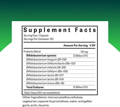 Vista 2 de Probiota Bífido, 60 cápsulas vegetarianas, probiótico solo para bifidobacteria, 10 + mil millones de CFUS, libre de lácteos, no necesita conservar