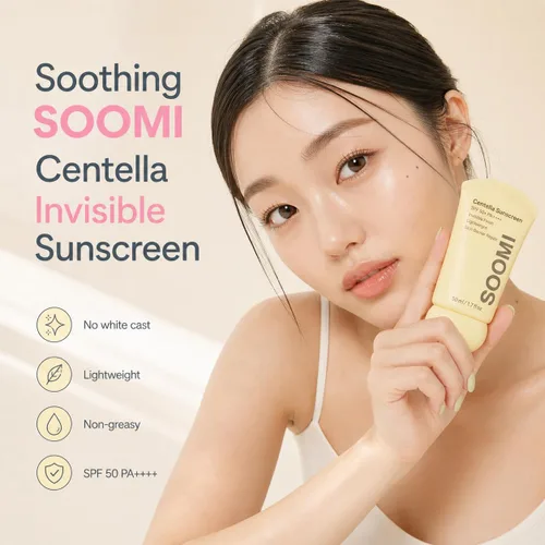 Vista 8 de Soomi Skin Centella Protector solar 1.7 fl oz SPF 50 Centella Asiatica - Protector solar coreano para piel sensible, sin yeso blanco, protección