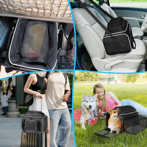 Vista 8 de Petskd Transportador de mascotas expandible superior y lateral de 17 x 11 x 9.5 pulgadas, aprobado por aerolíneas de Alaska, transportador de lados