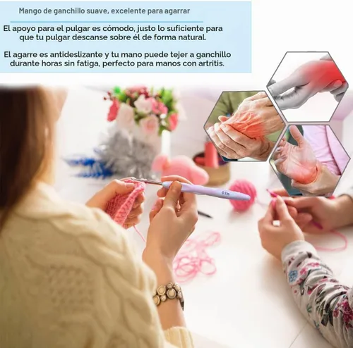 Vista 4 de Último juego de 27 piezas de ganchos de ganchillo de tamaño pequeño con estuche, agujas de gancho de ganchillo con mango ergonómico para manos