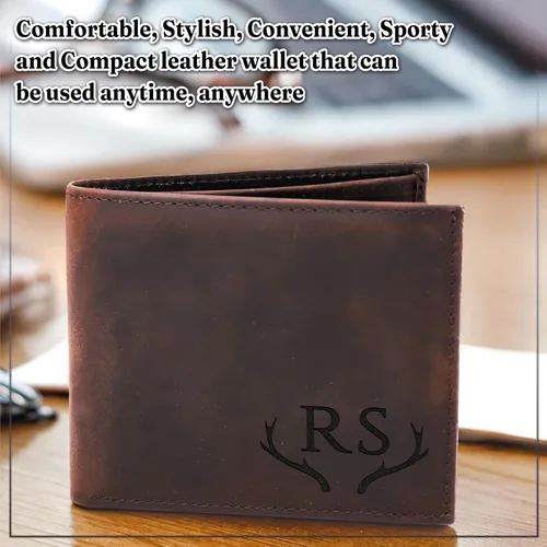 Vista 19 de Billeteras de cuero personalizadas para él, novio, marido, hombre, hijo, billetera plegable grabada para hombres, billeteras, regalo de hombre