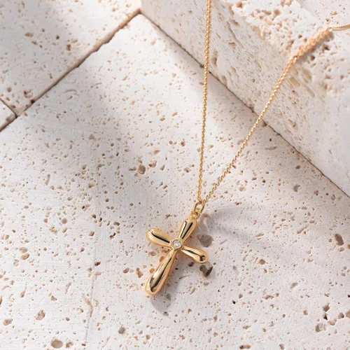 Vista 171 de Fettero - Collar con dije de cruz de fe, chapado en oro de 14 K, cadena fina, minimalista, simple, pequeña, para oración, regalo de joyería religiosa