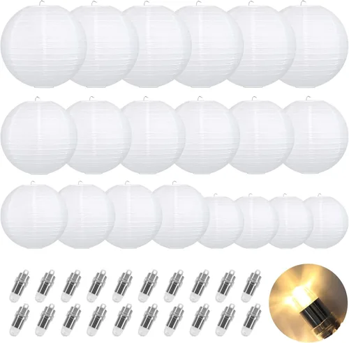 Vista 9 de LIHAO 20 linternas de papel coloridas con luces, linternas chinas multicolores, linternas de papel colgantes para decoración de fiestas, bodas
