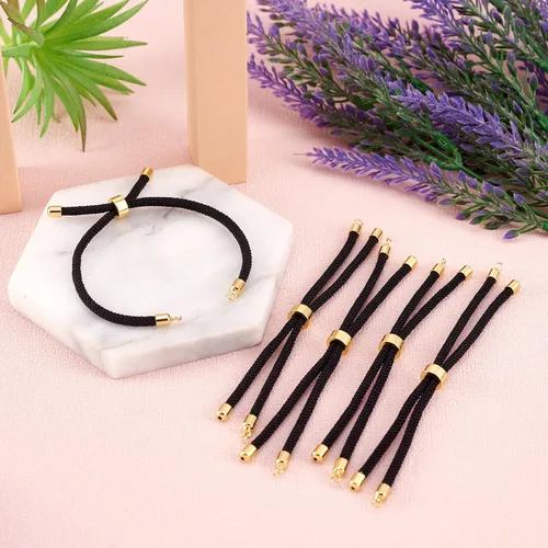 Vista 6 de 10 piezas de pulseras de cordón trenzado de nylon para hacer pulseras deslizantes ajustables con accesorios de latón dorado para accesorios de Negro