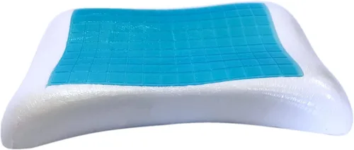 Vista 7 de Paquete de 4 almohadas de espuma viscoelástica densa de gel de enfriamiento doble azul tamaño queen en forma de hombro