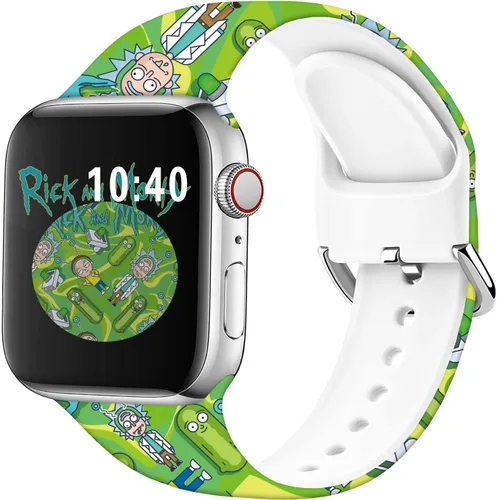 Vista 2 de Compatible con Apple Watch Band Rick and Morty de 1.496 pulgadas/1.575 pulgadas/1.614 pulgadas/1.654 pulgadas (Serie 10), correa mágica de silicona