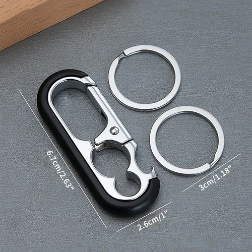 Vista 5 de Llavero para hombre – Llavero abrebotellas con 2 anillos, liberación rápida, aleación de zinc, negro, llavero perfecto para coche (negro + azul)