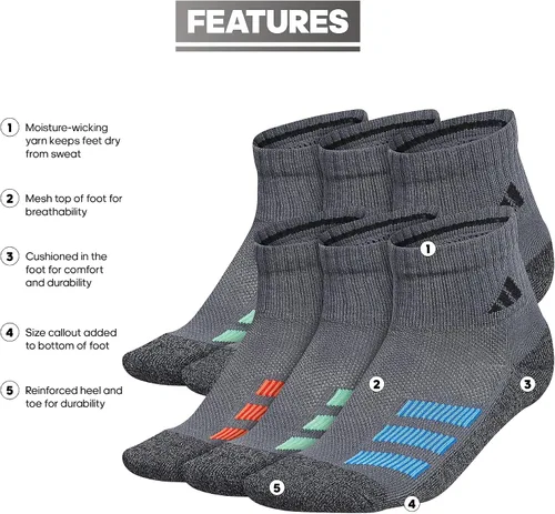 Vista 2 de adidas Kids-Boy'sGirl's Cushioned Angle Stripe Quarter Socks (6-Pair)