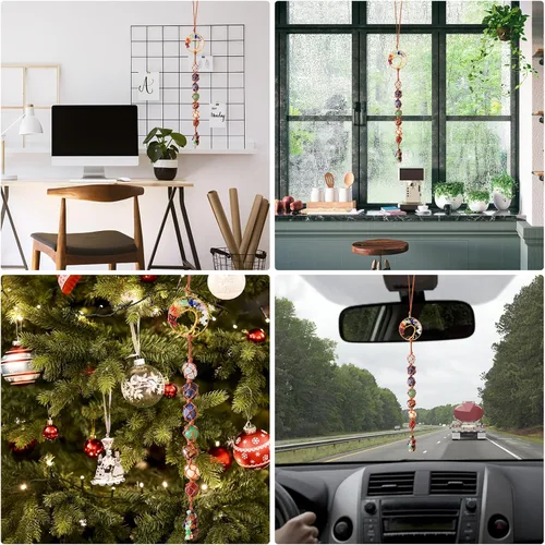 Vista 7 de Árbol de la vida - Piedras colgantes de chakras, cristales y piedras curativas, adornos de chakras para árbol de Navidad, regalos de brujas