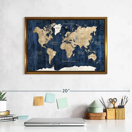 Vista 7 de ElephantStock - Wood Textured World Map Wall Art - Horizontal Floating Framed Canvas - Dining Room Wall Decor - Digital Art Map Framed Canvas Art
