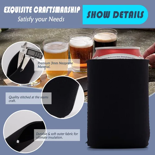 Vista 3 de Enfriadores de latas de cerveza negras de neopreno, plegables aislantes, a granel, paquete de 12 unidades, 25 paquetes (50, negro)