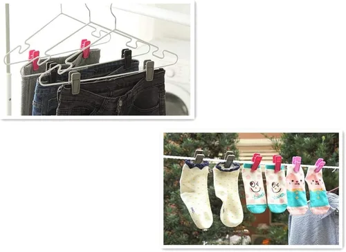 Vista 4 de Aoshang Paquete de 20 clips de plástico para perchas, clips de dedo delgados de plástico para colgar de terciopelo (gris)