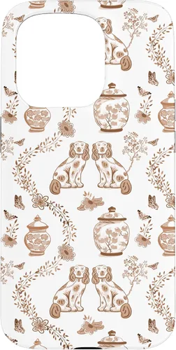 Vista 13 de Funda para iPhone XS Max Preppy Marrón y Blanco Toile Chinoiserie Perros y Jengibre