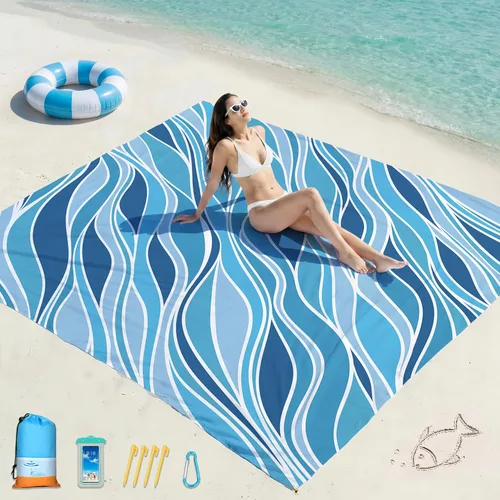Vista 29 de Famstar Manta de playa de gran tamaño extra grande 78 x 81 pulgadas/10 x 9 pies, manta de playa impermeable a prueba de arena para 2-8 adultos