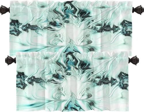 Vista 13 de Shrahala Blue Bright Blackout Curtain Tiers, Colorful Acrylic Paint Pour Abstract Design Kitchen Valance Light Blocking Tier Drapes with Rod Pocket