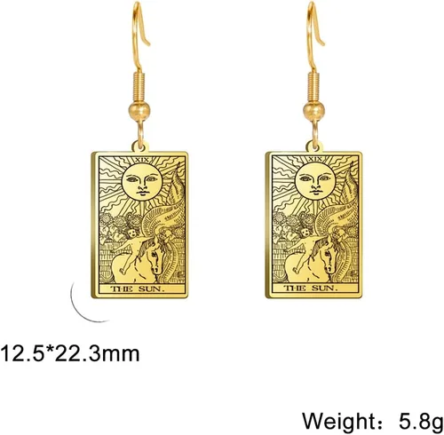 Vista 7 de TEAMER Tarot Cards - Aretes colgantes de acero inoxidable con amuleto vintage, joyería Wiccan para mujeres y niñas, Acero inoxidable, desconocido