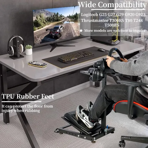 Vista 5 de Anman Racing Steering Wheel Stand with Gear Shifter and Pedal Mount for Logitech G25 G27 G29 G920 Thrustmaster Folding Gaming Racing Sim Cockpit