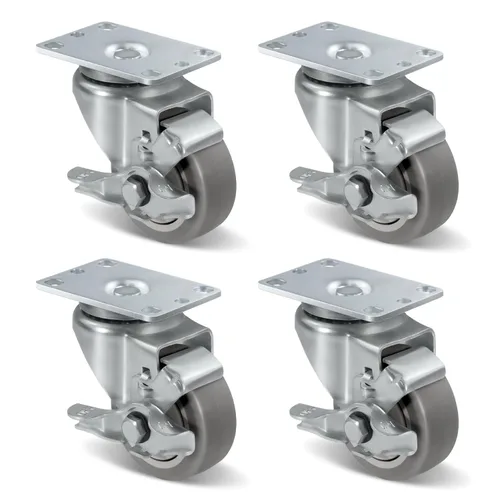 Vista 27 de Ruedas resistentes de 3 pulgadas, ruedas giratorias con frenos, ruedas de placa con rueda de goma para muebles, plataforma, camión, carrito