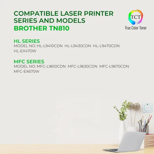 Vista 2 de TCT TN810 - Cartucho de tóner cian, repuesto compatible para impresoras Brother TN810 TN-810 Cyan Works con impresoras Brother HL-L9410CDN L9430CDN