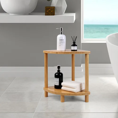 Vista 8 de Taburete de ducha de bambú para ducha interior de 2 niveles, banco de ducha de esquina Waterproof,Shower Foot Rest with Storage,Space-Saving,Bath