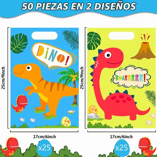 Vista 2 de Bolsas de regalo de dinosaurio para fiestas de dinosaurios, bolsas de golosinas de cumpleaños de dinosaurios, bolsa de regalo de dinosaurio
