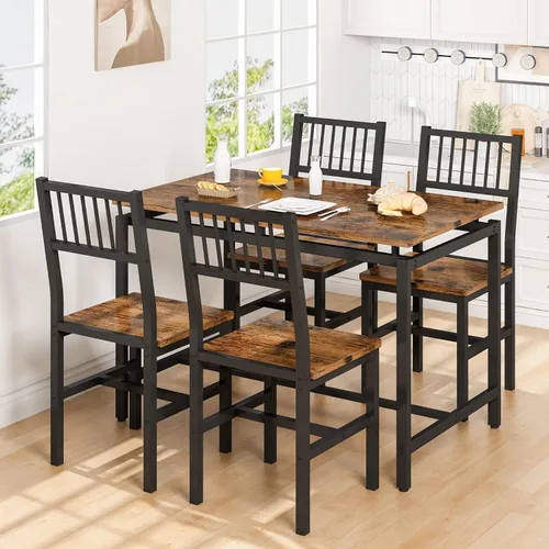 Vista 3 de AWQM Juego de mesa de comedor de 47.2 pulgadas para 4, mesa industrial con 4 sillas curvas, juego de mesa de cocina rectangular de 5 piezas