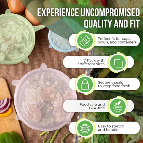 Vista 4 de Tapas elásticas de silicona reutilizables para almacenamiento de alimentos en refrigerador - cubiertas elásticas resistentes al calor para cuencos