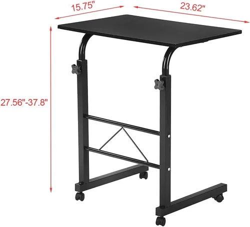 Vista 2 de SSLine Mesa de aperitivos con ruedas, escritorio elevable para computadora portátil, bandeja de TV móvil en forma de C, para sofá, silla, mesa