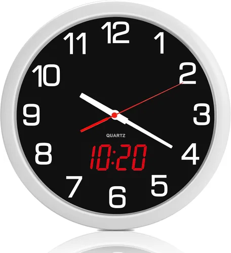 Vista 21 de Reloj de pared analógico de 12 pulgadas, silencioso, sin tictac, reloj de pared grande de cuarzo con LED nocturno, reloj de pared decorativo a