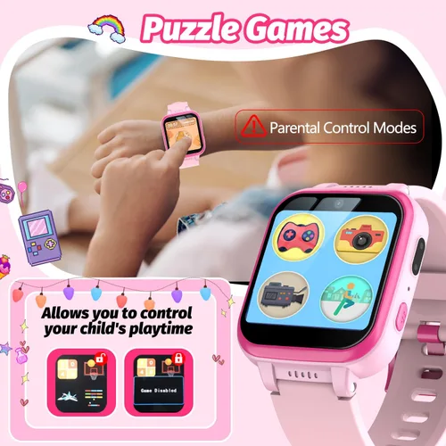 Vista 21 de Reloj inteligente para niños con juegos de rompecabezas, pantalla táctil HD, cámara de video, reproductor de música, podómetro, reloj despertador
