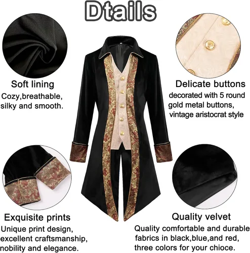 Vista 5 de Abrigo steampunk renacentista, disfraz de Halloween para niños, medieval pirata vampiro, chaqueta victoriana, abrigo para niños