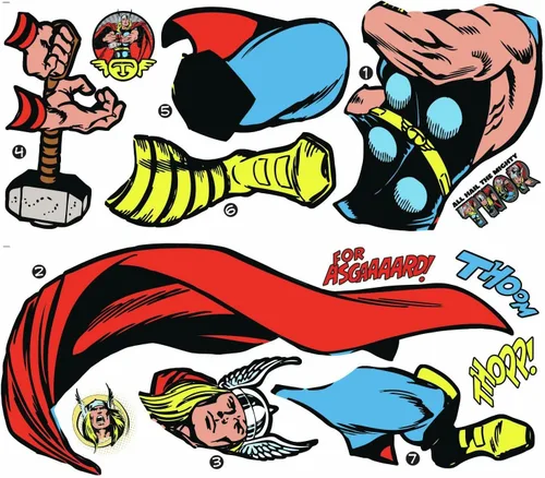 Vista 5 de RoomMates RoomMates, RMK5050GM - Calcomanía de pared gigante de cómic de Thor de Marvel