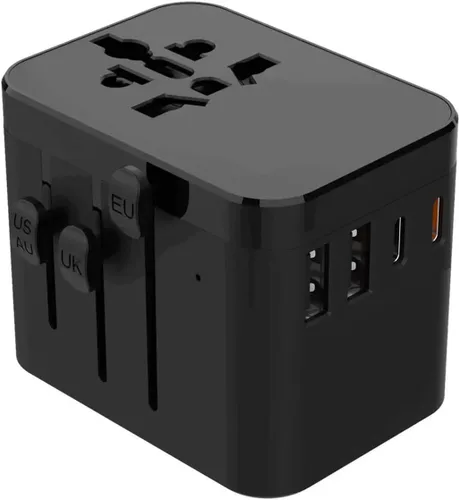 Vista 7 de Adaptador de viaje mundial con 5 puertos (1 AC/2 USB-A/2 USB-C), enchufe de alimentación universal, protección contra sobretensiones de fusibles