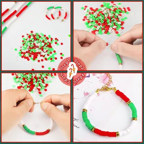 Vista 4 de Ferraycle Juego de 5700 cuentas de arcilla de otoño de Halloween, cuentas de arcilla de Navidad, kits de fabricación de joyas para pulseras, blanco
